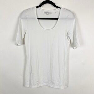 White + Warren Bright White Scoop Neck Short Sleeve Tee TShirt Womens S Classic